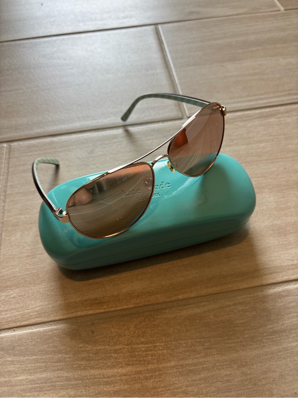 kate spade Rose Gold Frame Sunglasses with Mirror Tinted Lenses